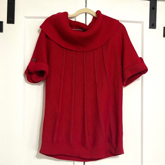 Banana Republic 100% cotton Red Cowl Turtleneck Short Sleeve Sweater - Picture 7 of 11